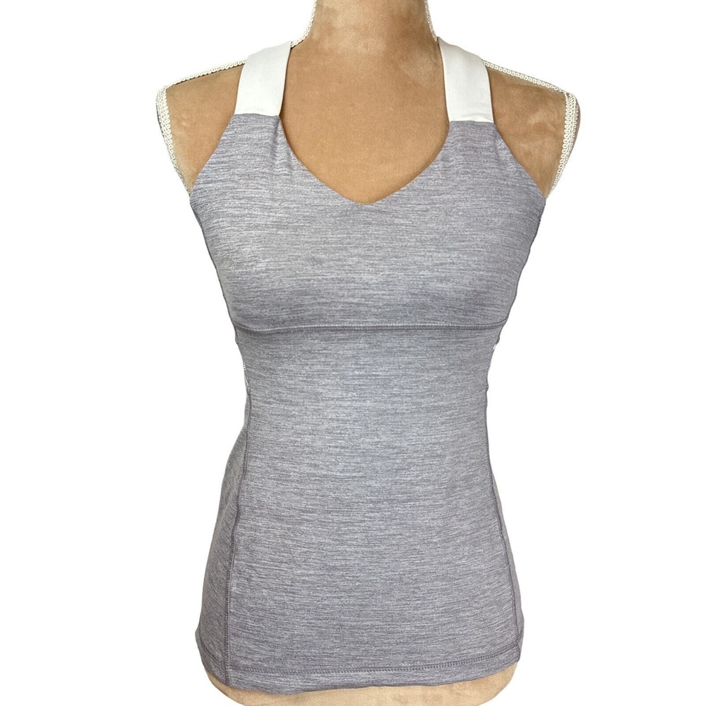 Lululemon Womens Unsized Sport Tank Athletic Top Lined‎ White/Gray